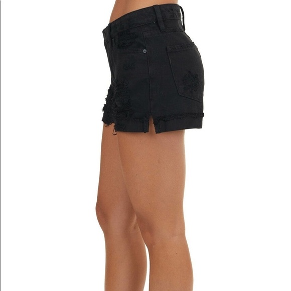 Kancan Woman’s High Rise Stretchy Black Distressed Jean Shorts - Size W9 - Picture 9 of 10